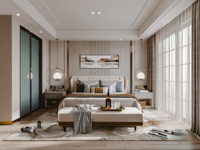 现代家居卧室3D模型下载